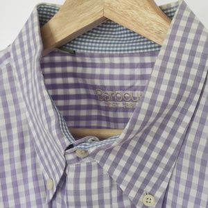 Barbour Men's Purple & White Gingham Plaid Long-Sleeve Button Down Shirt